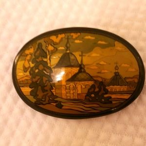 Unique Russian hand painted wooden pin